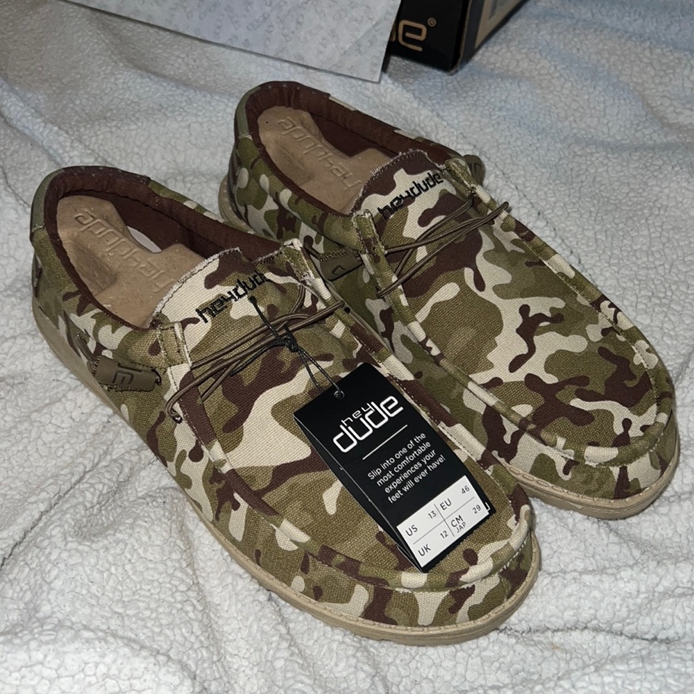 Hey Dude Camo slip on shoes with American flag